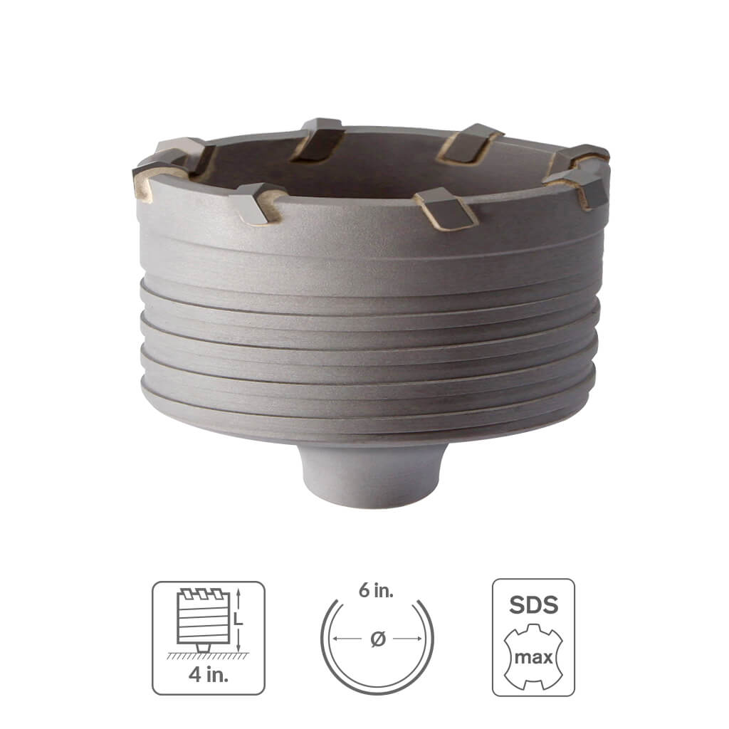 SABERCUT 6 in. x 4 in. SDS MAX Carbide Core Bit Cup (Part 1 of 3)