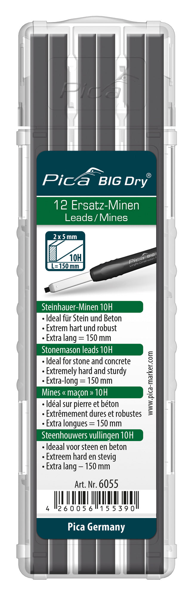 PICA Big Dry Stonemason Leads 10H Refill (Graphite, 12-Piece)