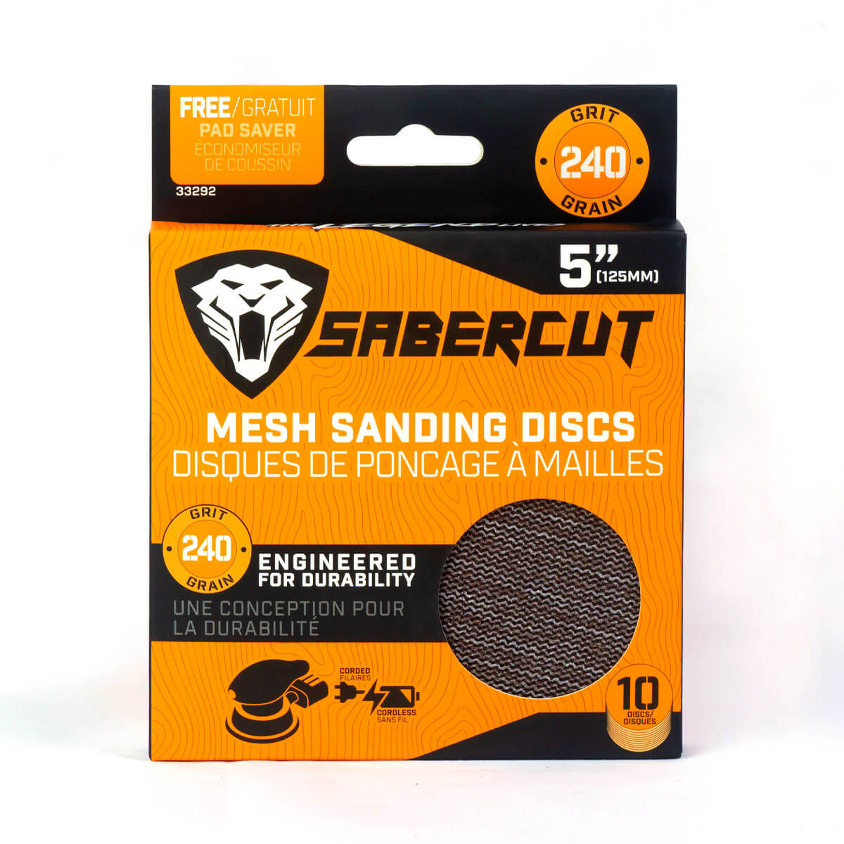 Sabercut 240 x 5 in. Grit Mesh Sanding Discs With Free Pad Saver (10-Pack)