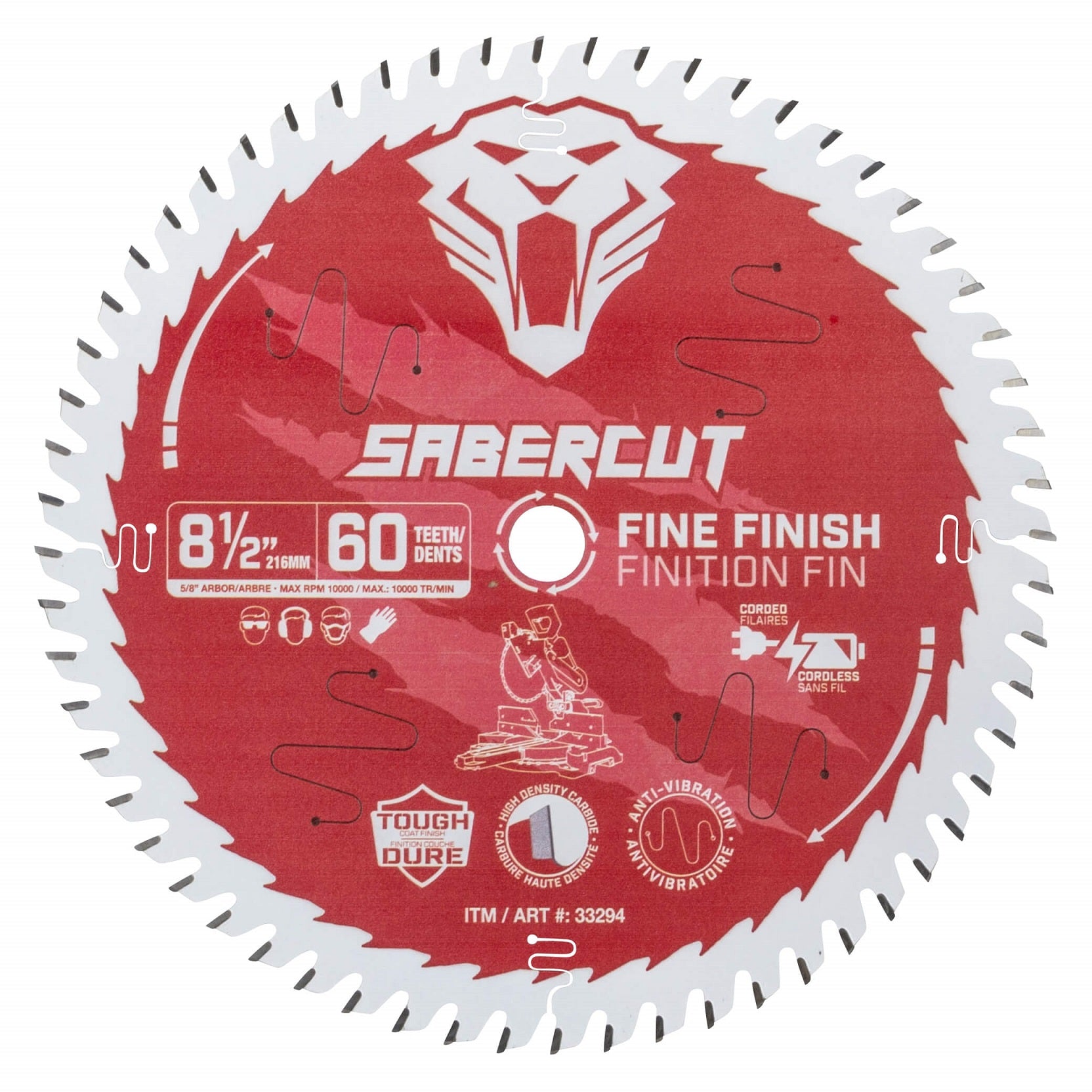 Sabercut Red Label 8-1/2 in. x 60T Fine Finish Wood Saw Blade
