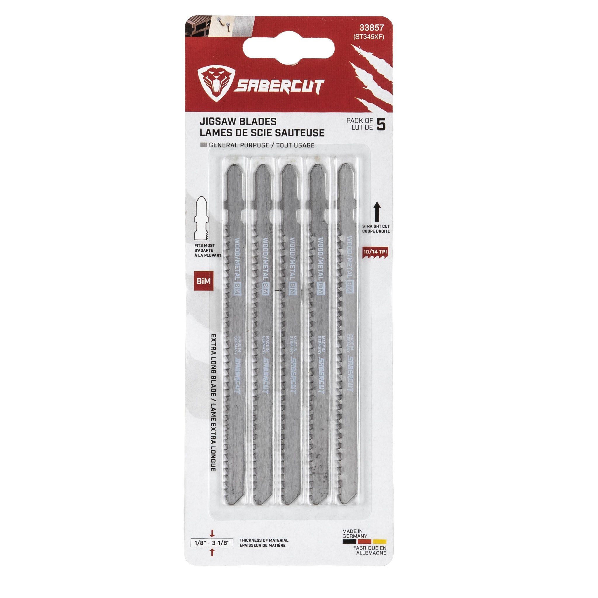 Sabercut 5-3/16 in. x 10/14TPI Bi-Metal T-Shank Jigsaw For General Purpose Cuts (5-Pack)