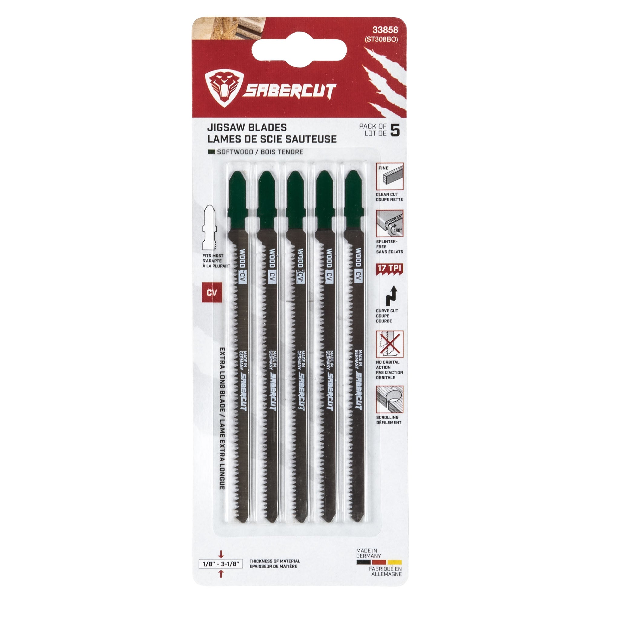 Sabercut 5-3/16 in. x 17T CV Scroll Wood Jigsaw Blade (5-pack)