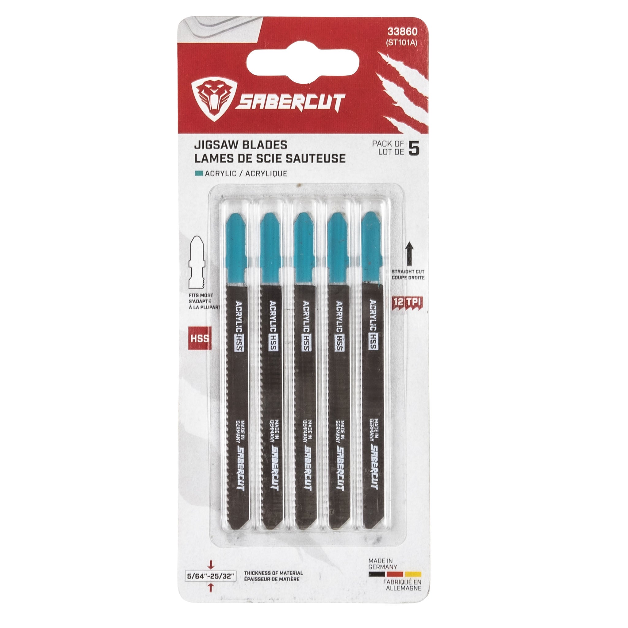 Sabercut 4 in.  X 12T HSS Plexi Jigsaw Blade (5-pack)