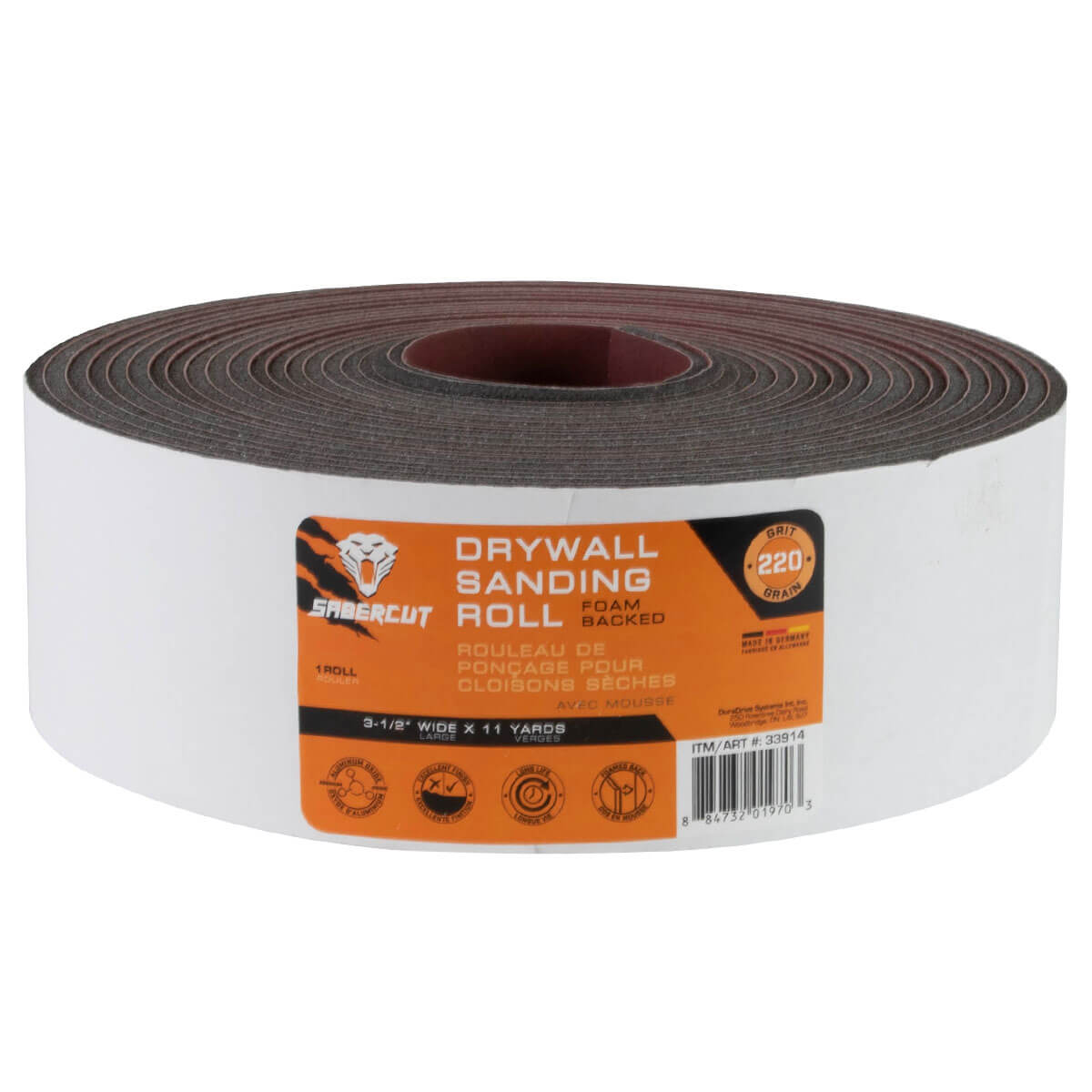 Sabercut 220 Grit 3-1/2 in. X 11 Yds. Foam Back Drywall Sanding Roll