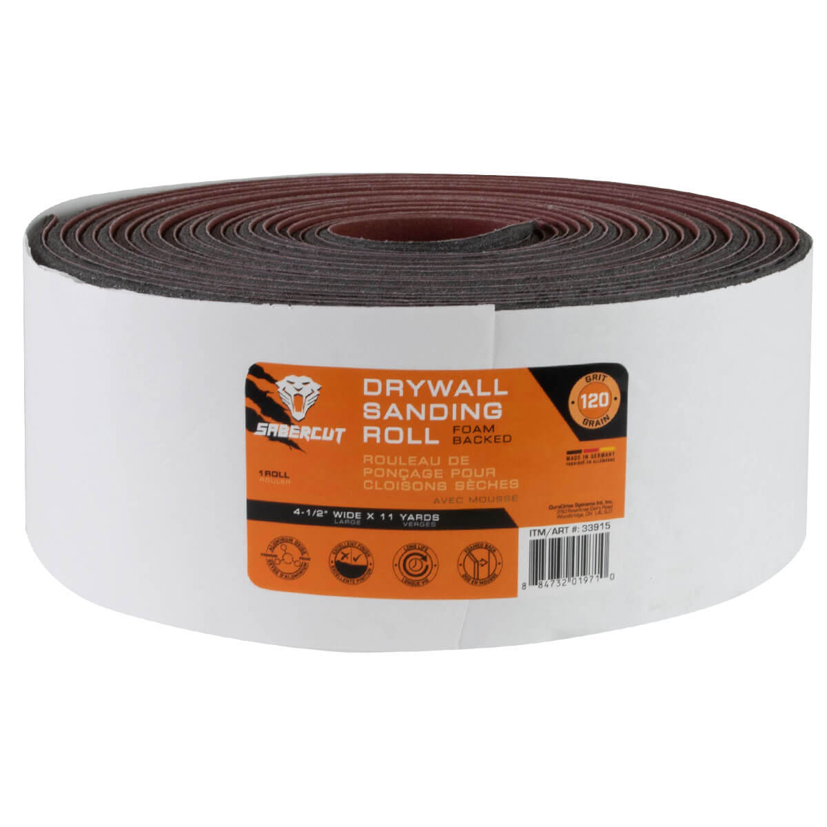 SABERCUT 4-1/2 in. x 11Yds 120-Grit Drywall Sandpaper Foam Roll