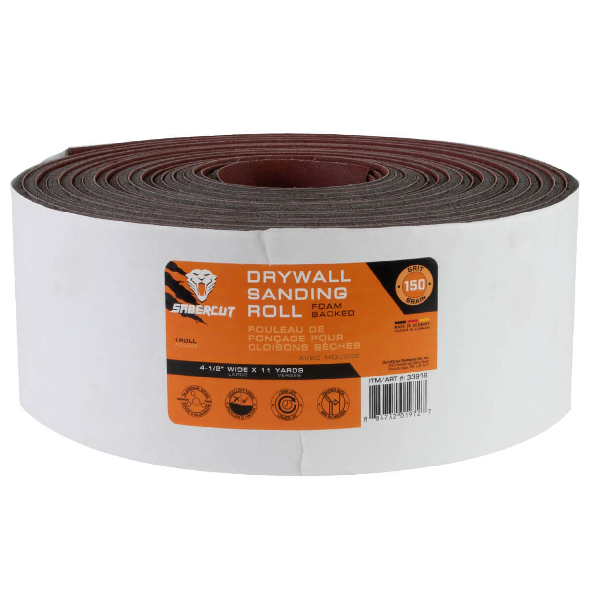 SABERCUT 4-1/2 in. x 11Yds 150-Grit Drywall Sandpaper Foam Roll