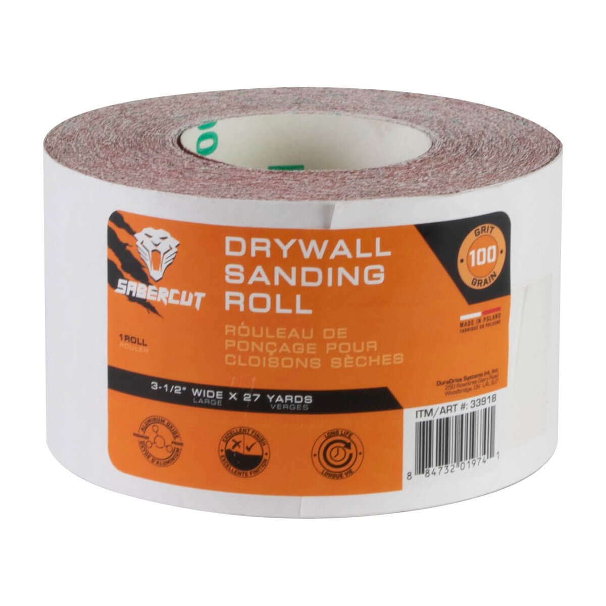Sabercut 100 Grit 3-1/2 in. X 27 Yds. Drywall Sanding Roll