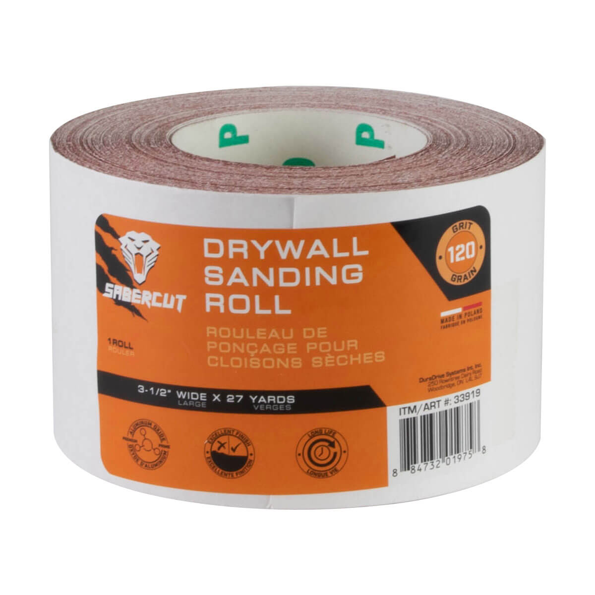 Sabercut 120 Grit  3-1/2 in. X 27 Yds. Drywall Sanding Roll