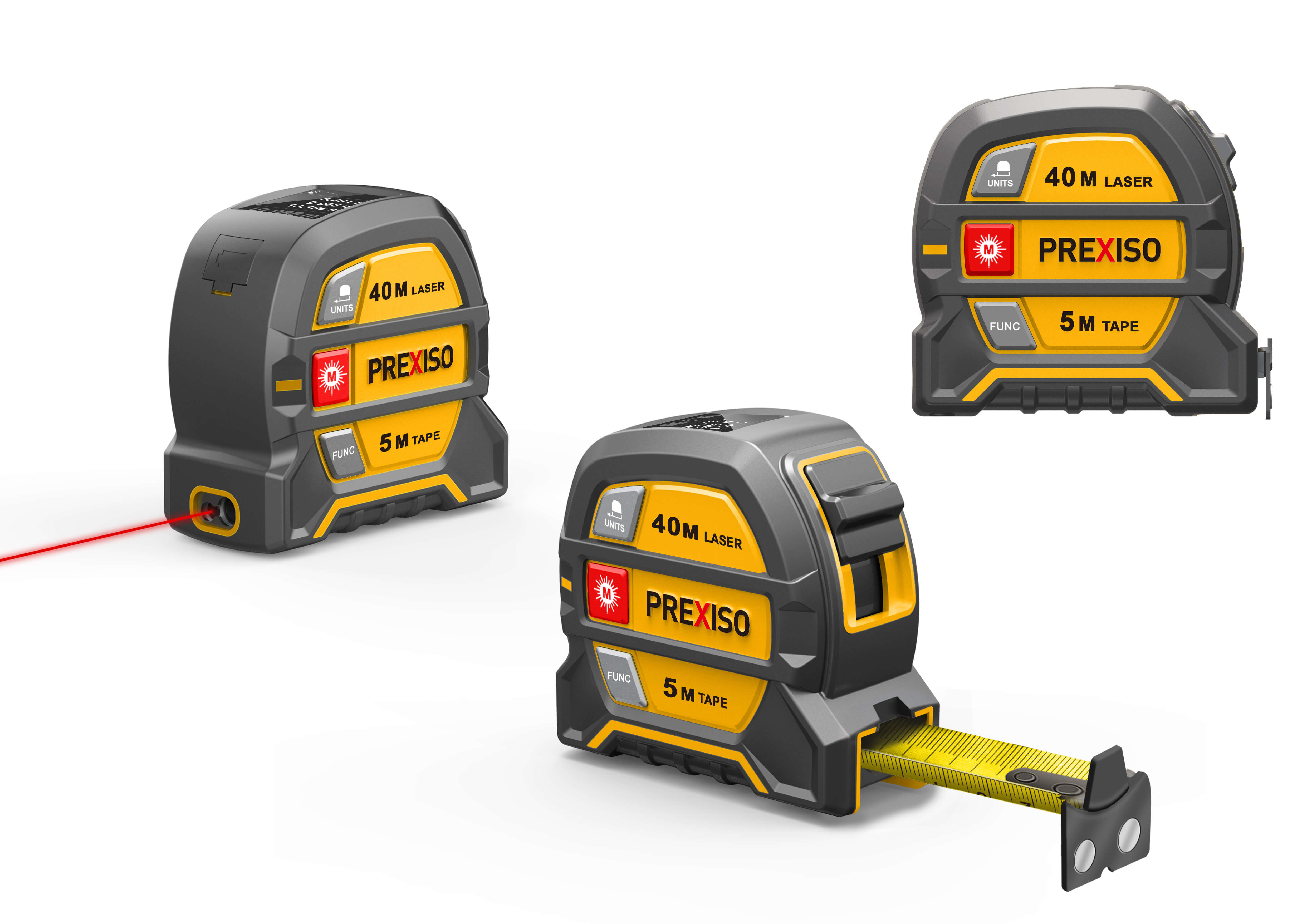 Prexiso 2-In-1 Rechargeable 40 m Laser And 5 m Tape Measure