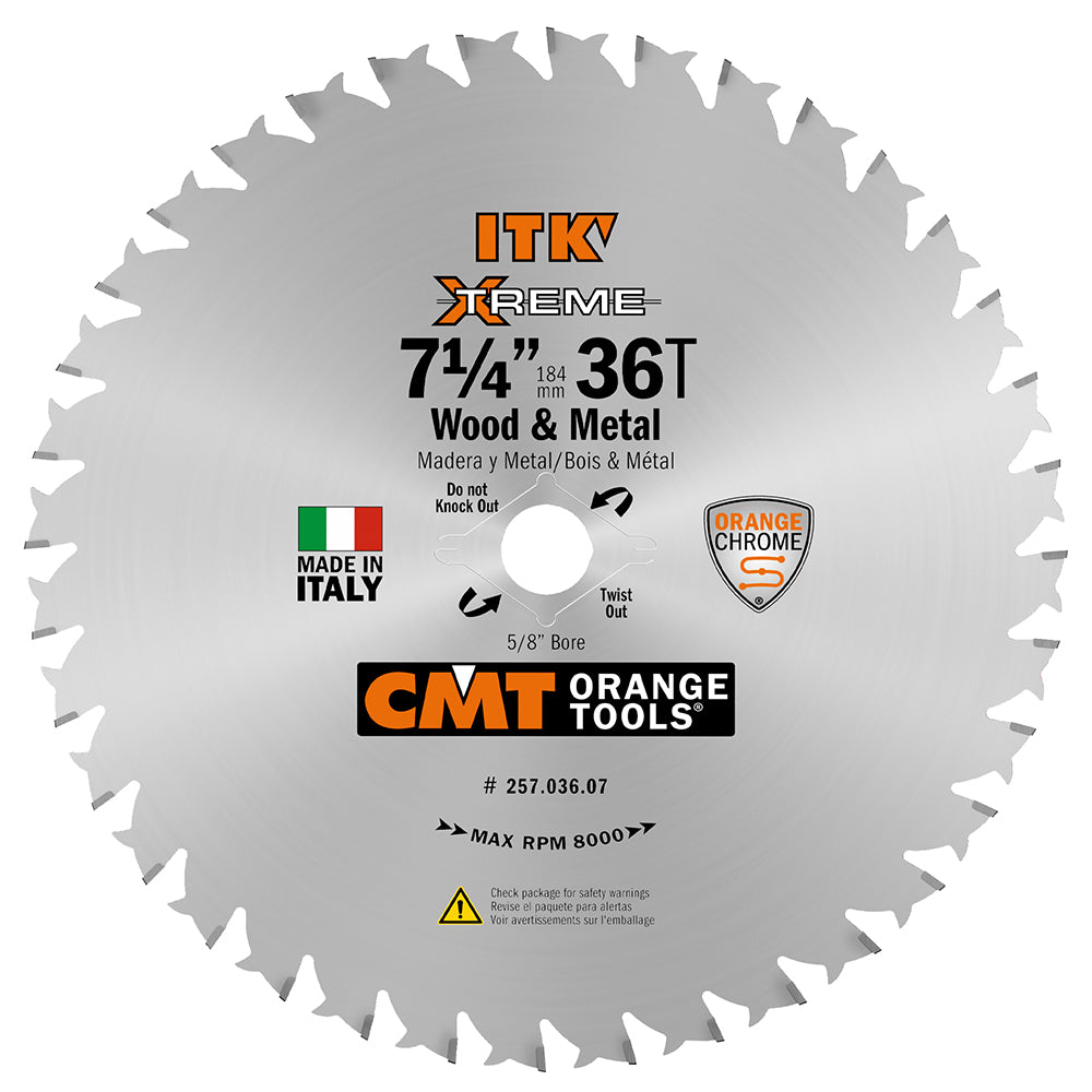 CMT 257.036.07 ITK XTREME 7-1/4-In X 36 Teeth Wood & Metal Saw Blade for General Purpose Cutting