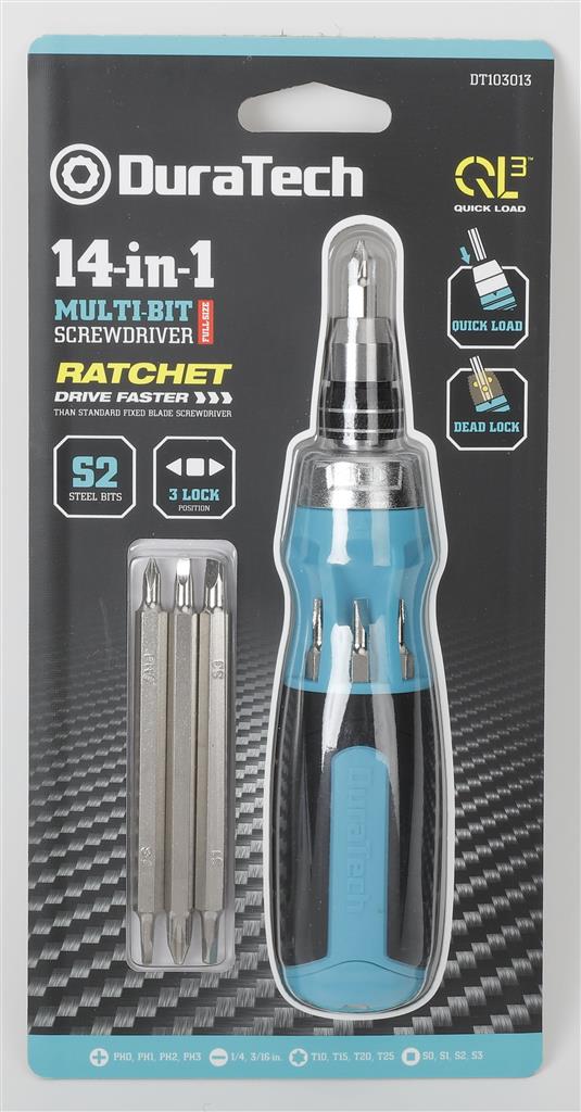 DuraTech 14 in 1 Ratcheting Multi-Bit Regular QuickLoad Screwdriver Set