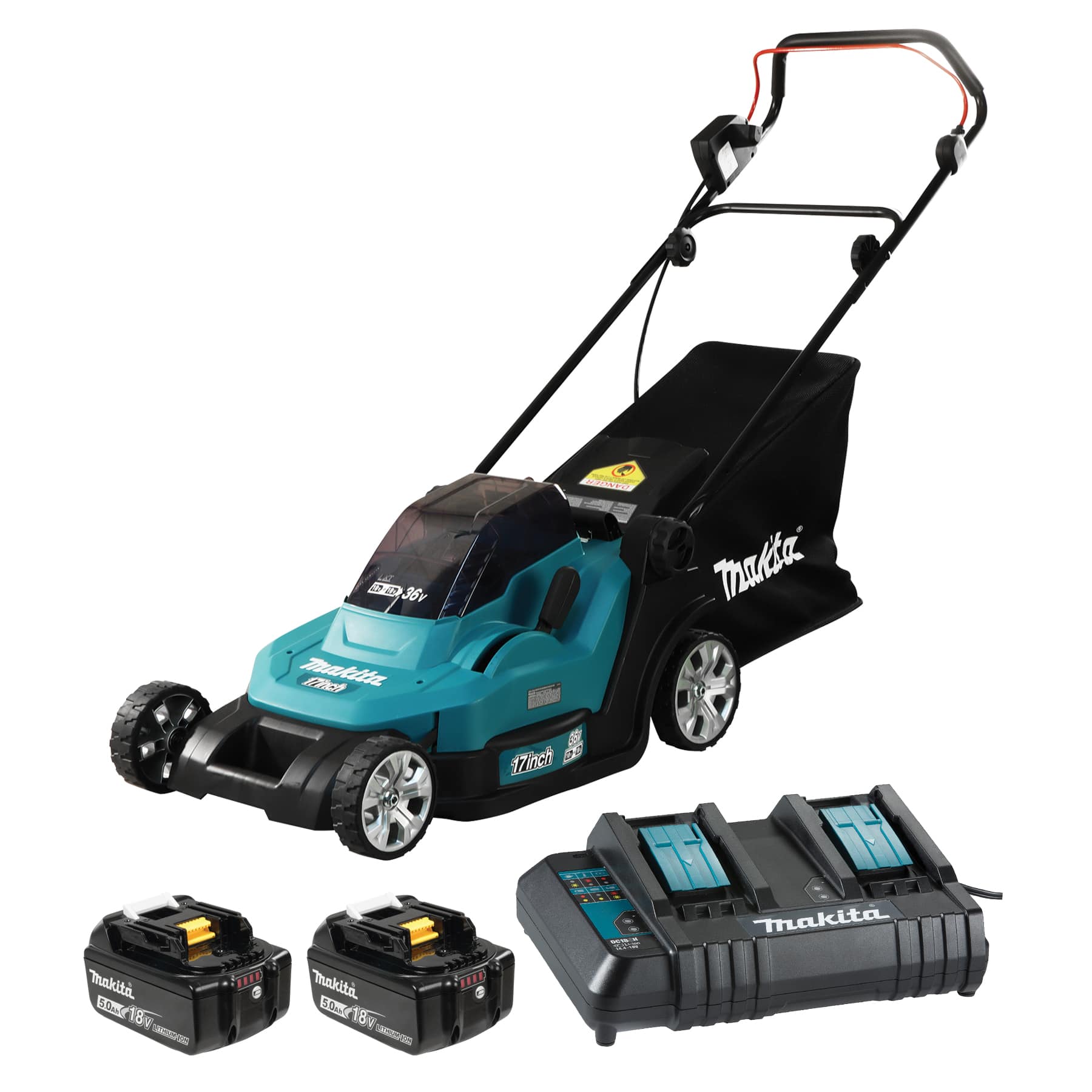 MAKITA DLM432CT2 36V(18Vx2) LXT 17 in. Lawn Mower Kit (5.0Ah x2)