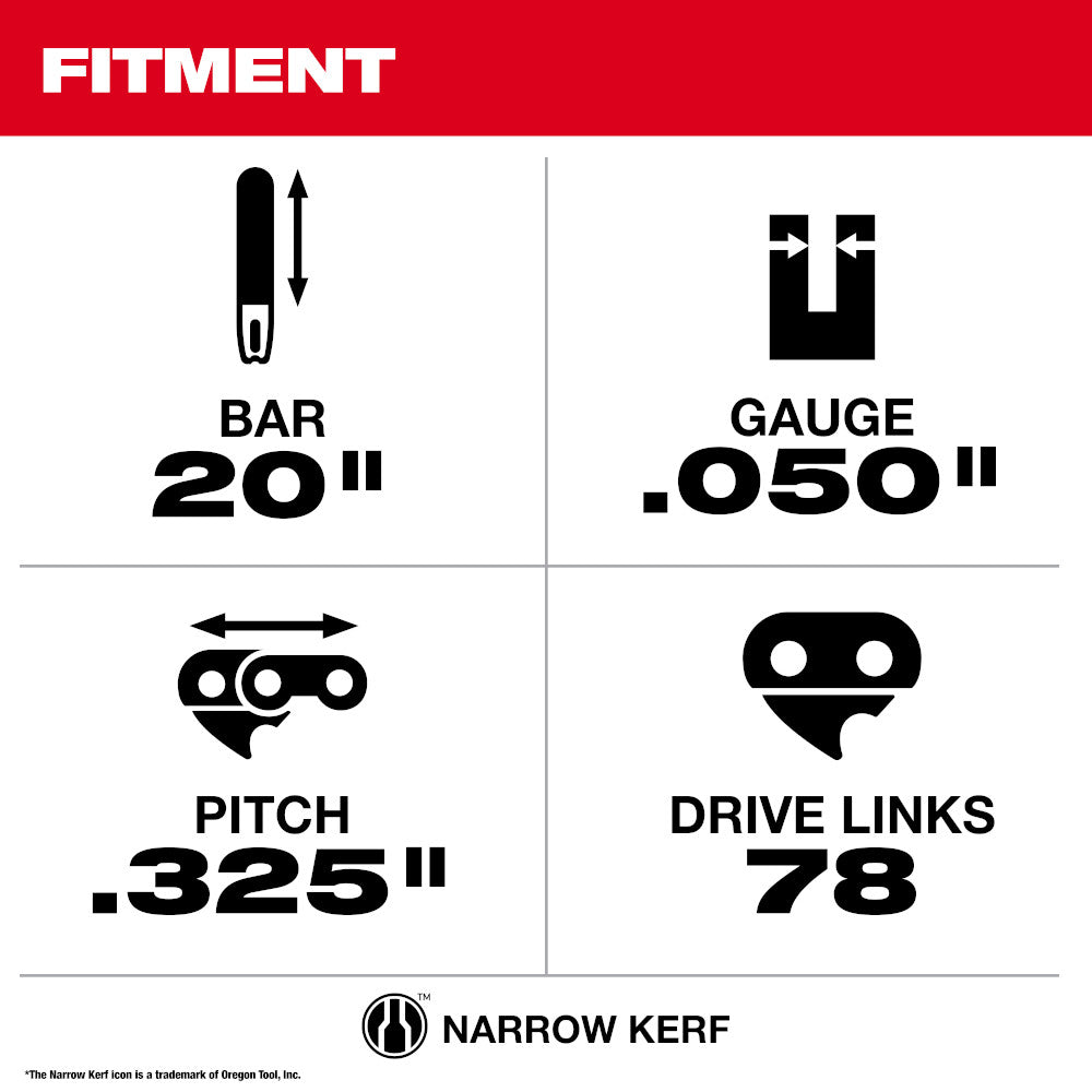 MILWAUKEE 49-16-2755 20 Inches .325 Inches Pitch, .050 Inches Gauge Guide Bar