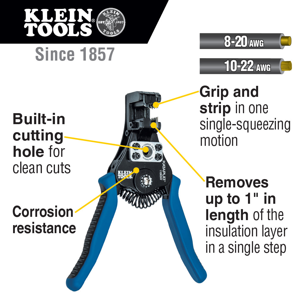 Klein 11063W Katapult Wire Stripper & Cutter For Solid & Stranded Wire