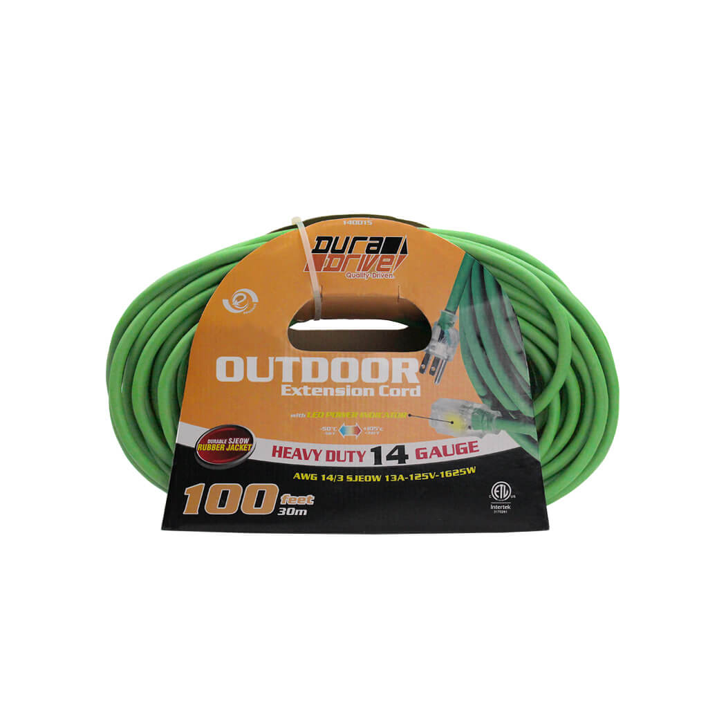 DuraDrive 100 ft. 14/3 SJEOW Single Tap Lighted Extension Cord