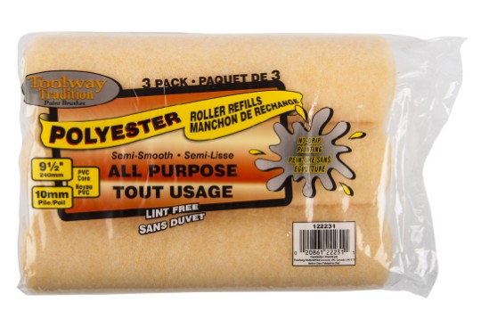 Toolway 9-1/2 in. x 10 mm Semi-Smooth Surfaces Beige Lint-Free Paint Roller Refill (3 Pack)