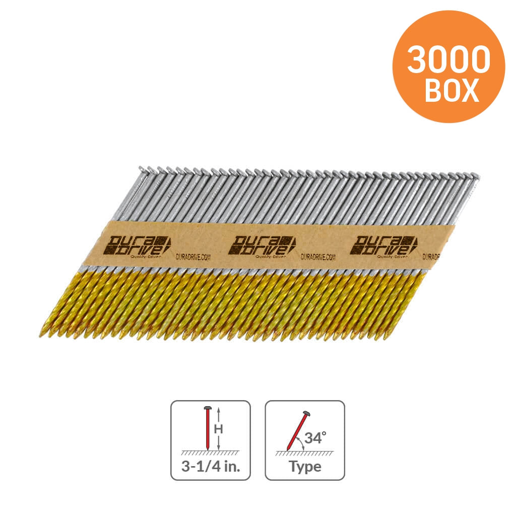 DuraDrive 3-1/4 in Paper Collation Cold-Dip Galvanized 34 deg Angled Strip Nails - 3000/Box