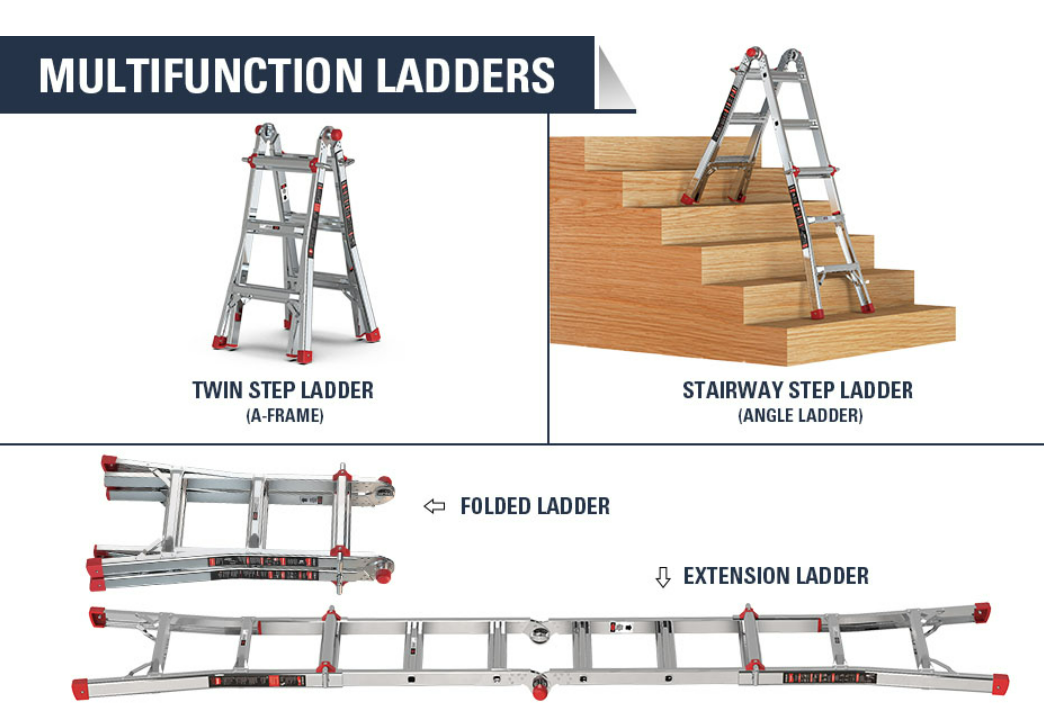 DuraDrive 13' Aluminum Multi Position Ladder, 300 Lbs. Grade 1A