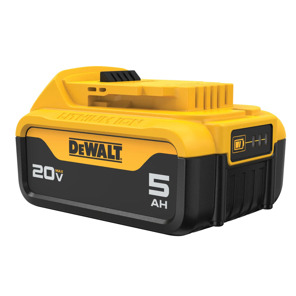 DEWALT DCB205 20V MAX 5Ah battery fuel gauge angle