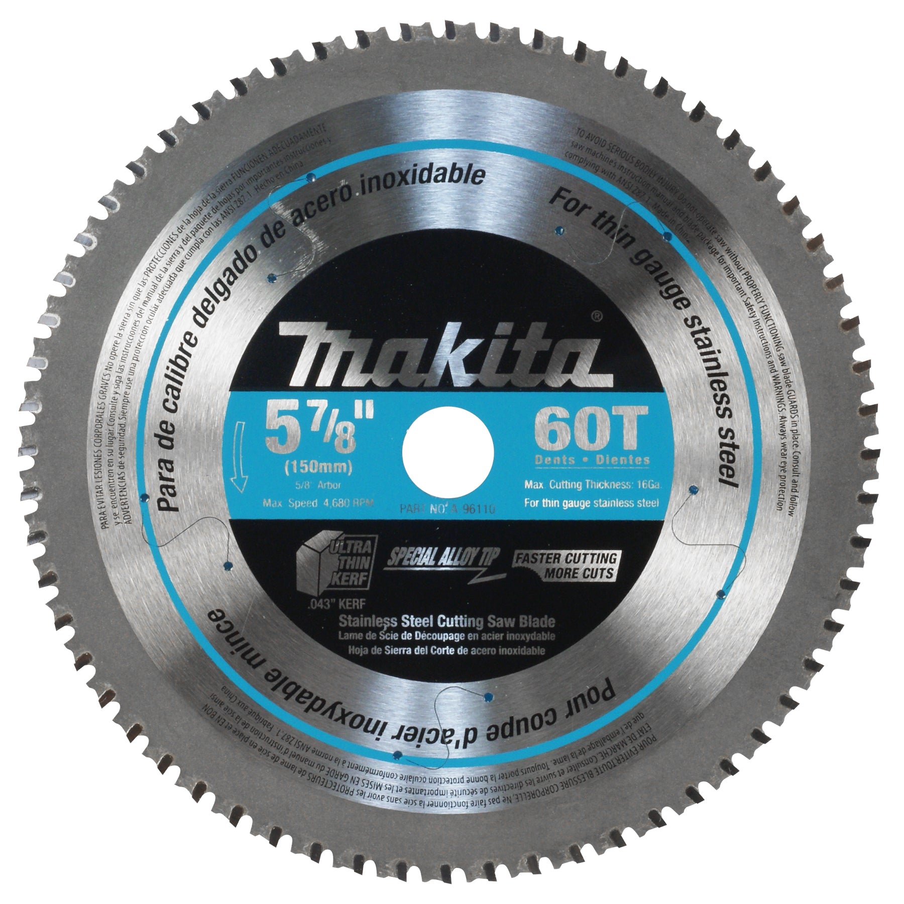 Makita A-96110 5-7/8 in. x 60-Tooth Stainless Steel Cutting Carbide Tipped Saw Blade