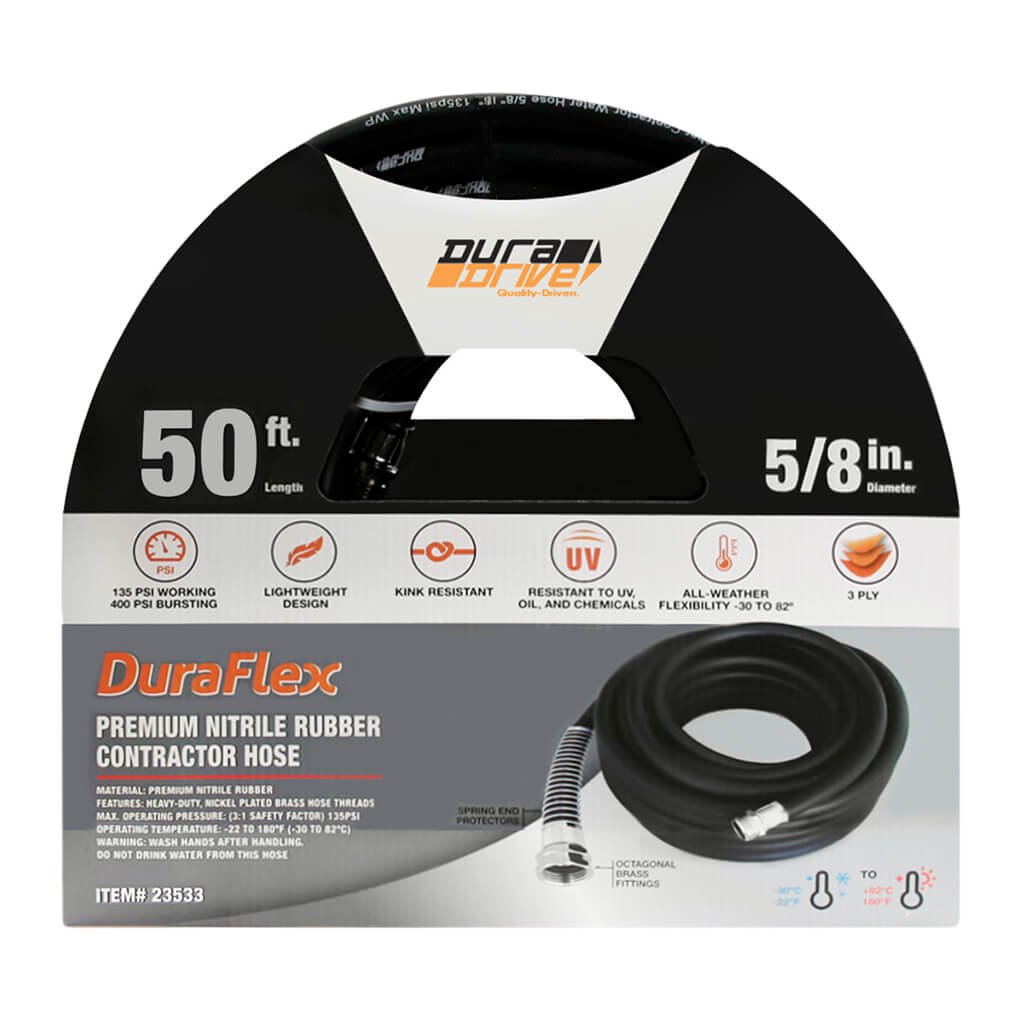 DuraDrive GG5850F 5/8 in. x 50 ft. Black Nitrile Garden Hose