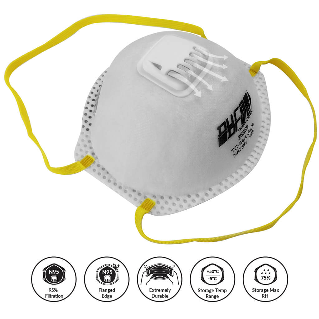 DuraDrive NIOSH-approved (TC-84A-5409) N95 Industrial Disposable Dust Masks with Exhalation Valve (1