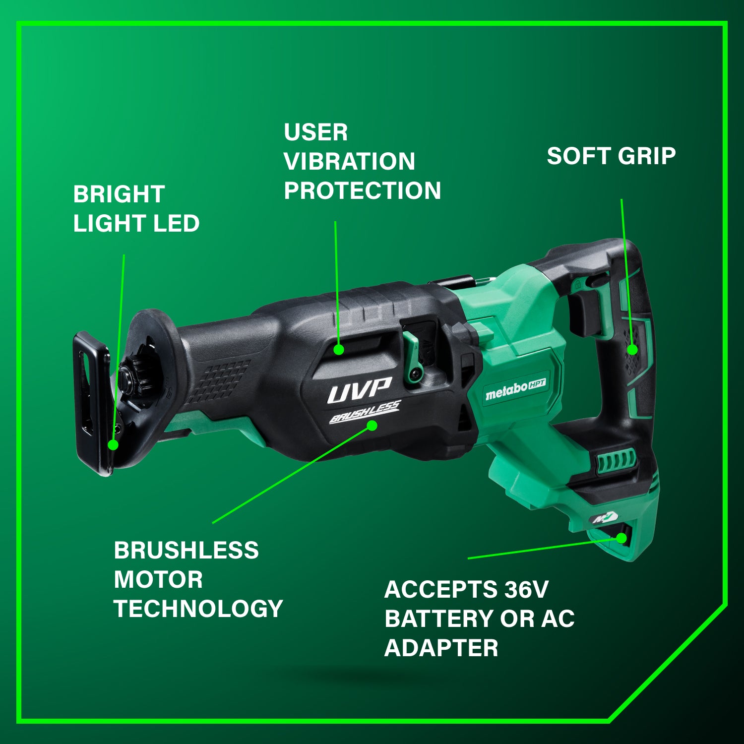 Metabo HPT CR36DAQ4M 36-Volt MultiVolt 1-1/4 in. Stroke Brushless Reciprocating Saw (Tool Only)