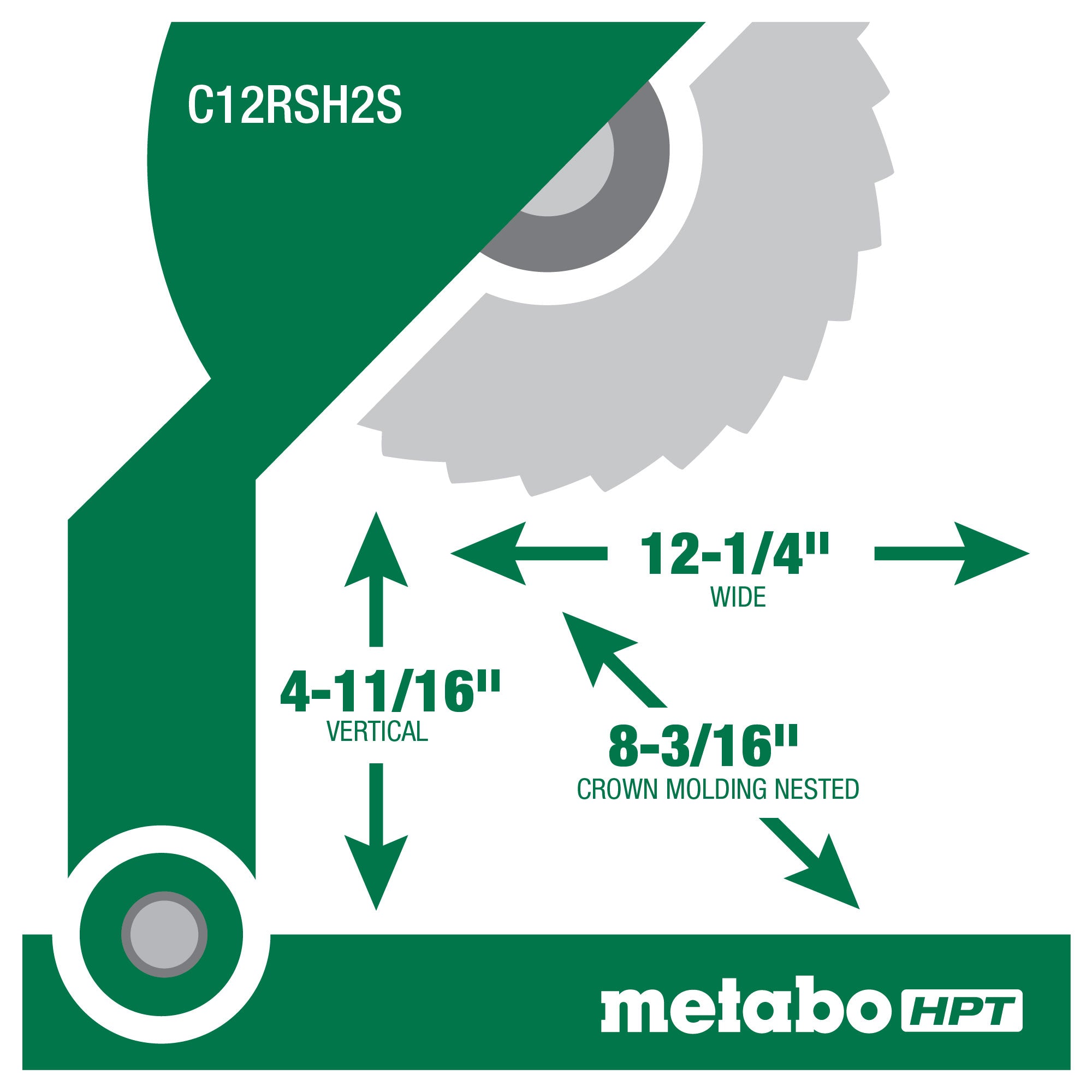 Metabo HPT C12RSH2 12in Dual Bevel Sliding Corded Miter Saw with Laser