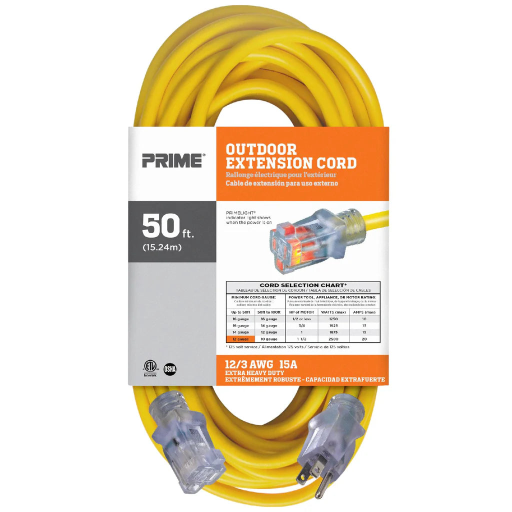 PRIME EC511830 50 ft. 12/3 SJTW Single Tap Extension Cord