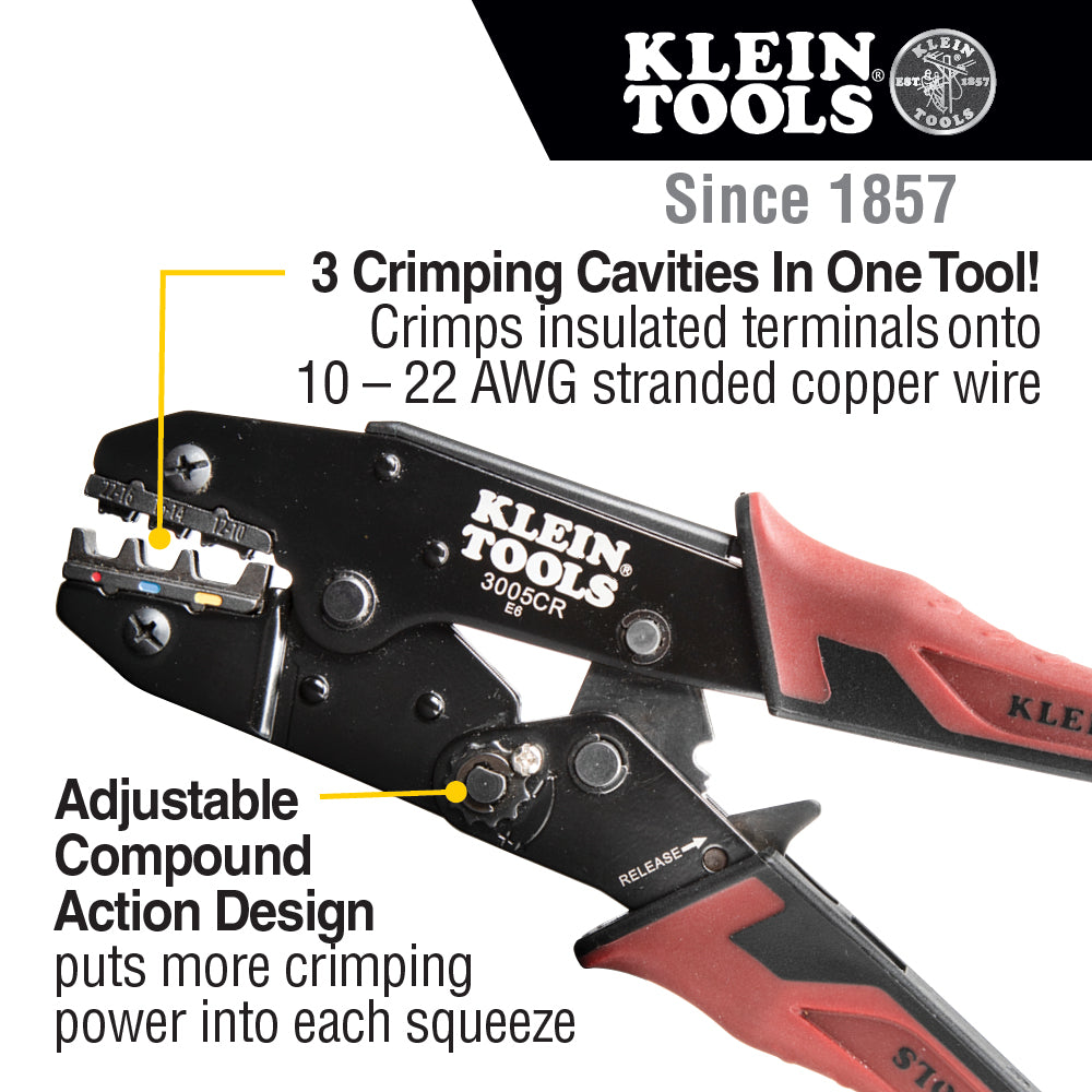Klein 3005CR Ratcheting Crimper 10-22 Awg Insulated Terminal