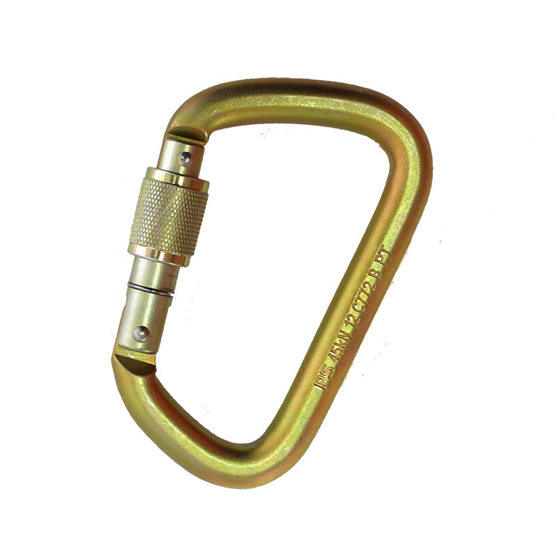 12MM OFFSET D STEEL CARABINER, SCREWGATE, NFPA, GOLD, FERNO RESCUE BASKET