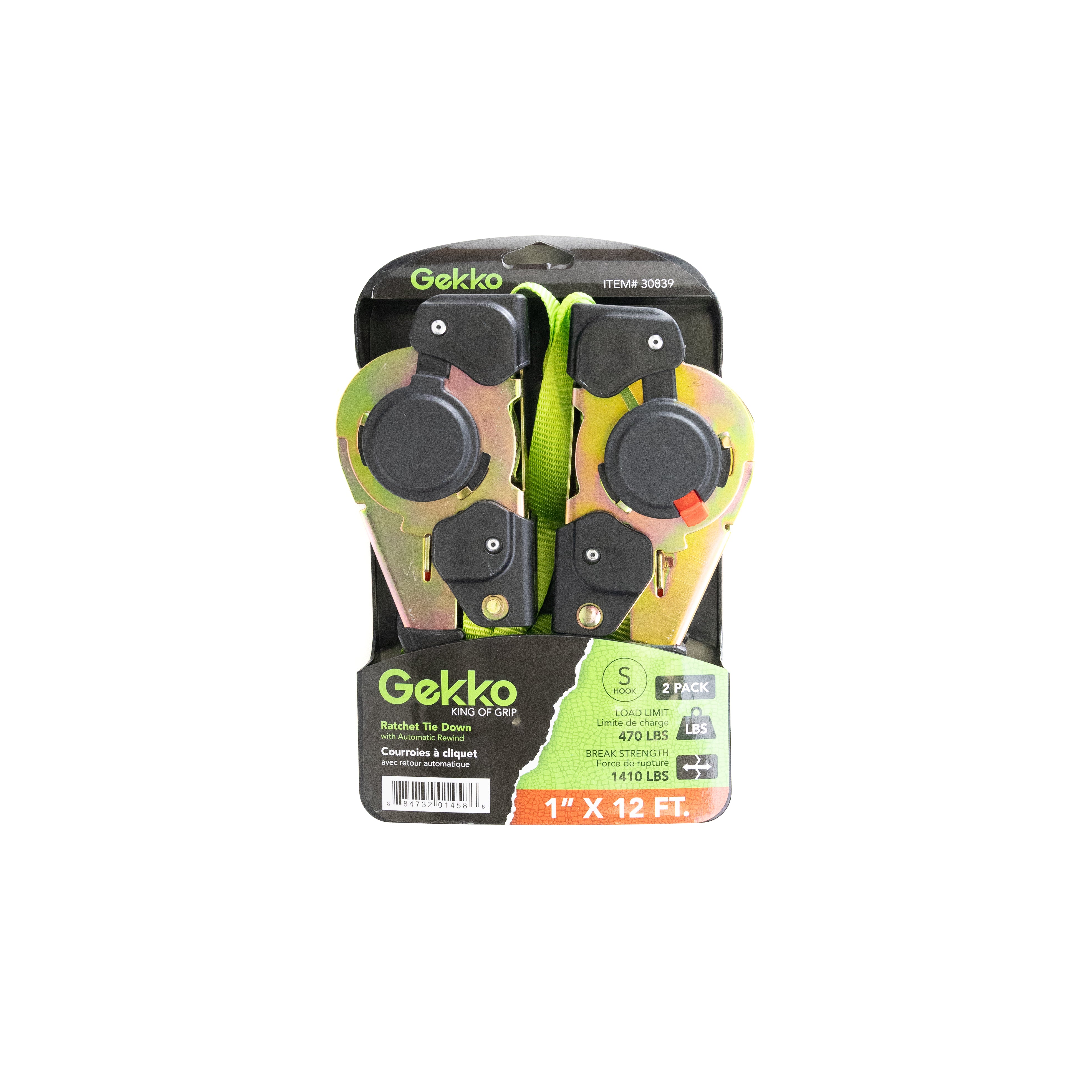 Gekko 1 in. x 12 ft. Ratchet Tie Down Strap (2-Pack)