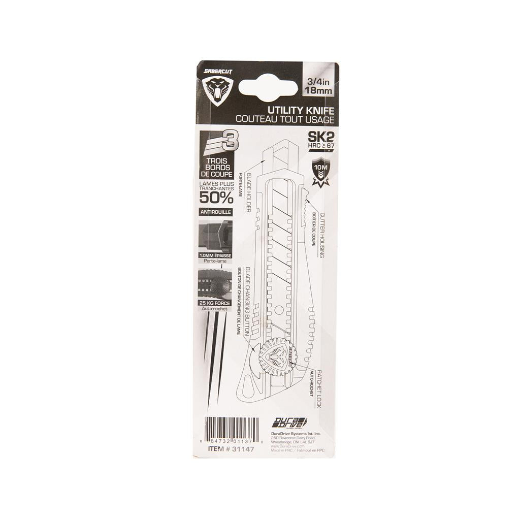 Sabercut 18mm Wheel-Lock Utility Knife