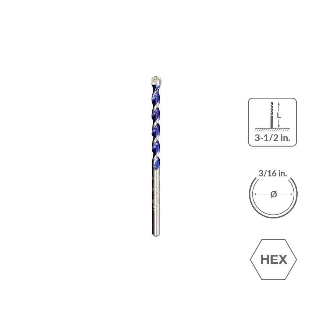 SaberCut 3/16 in 3-1/2 in Straight Shank 4-Cutter Multi-Material Drill Bit