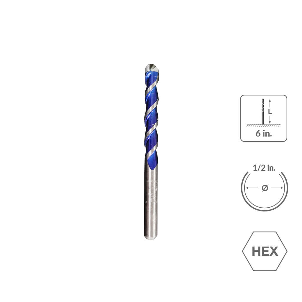 SaberCut 1/2 in 6 in Straight Shank 4-Cutter Multi-Material Drill Bit