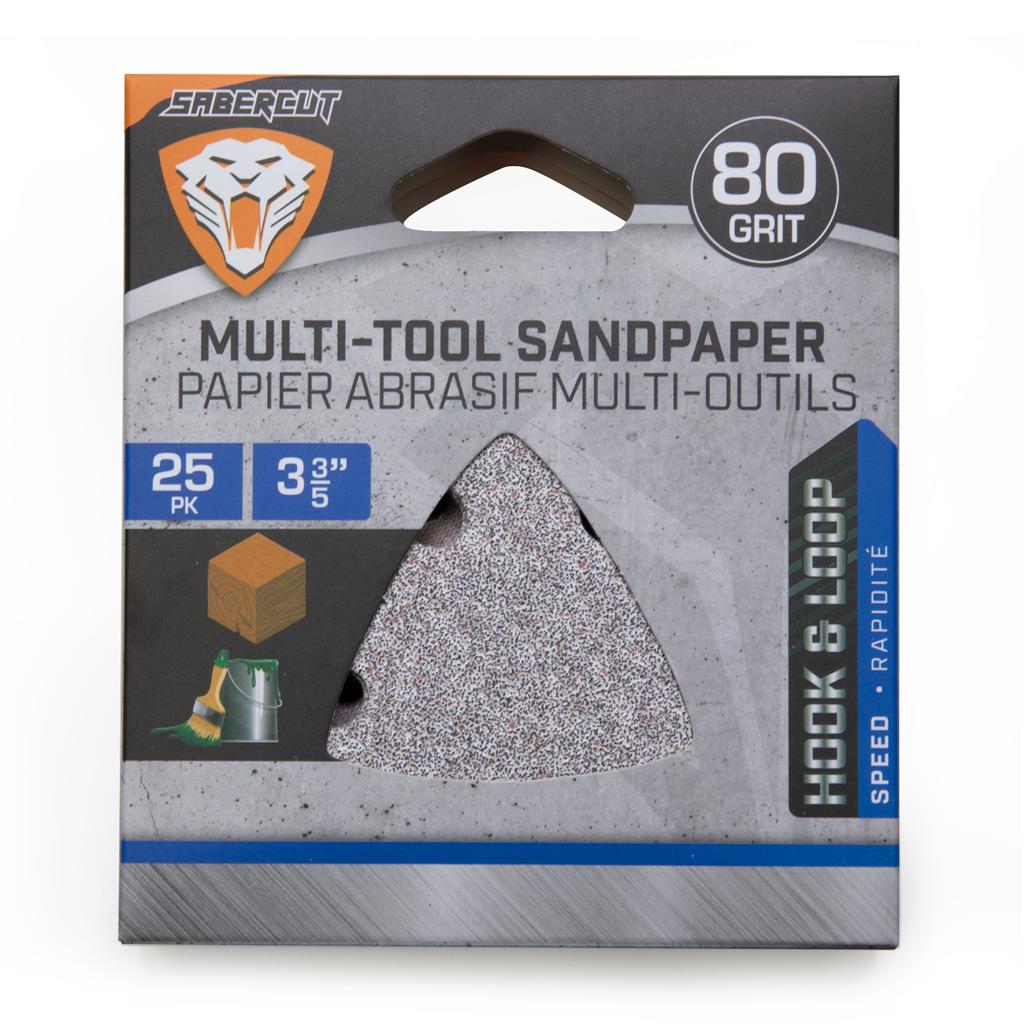 SaberCut 3-3/5 in 80 Grit Hook & Loop Triangle Shape Multi-Tool Sandpaper