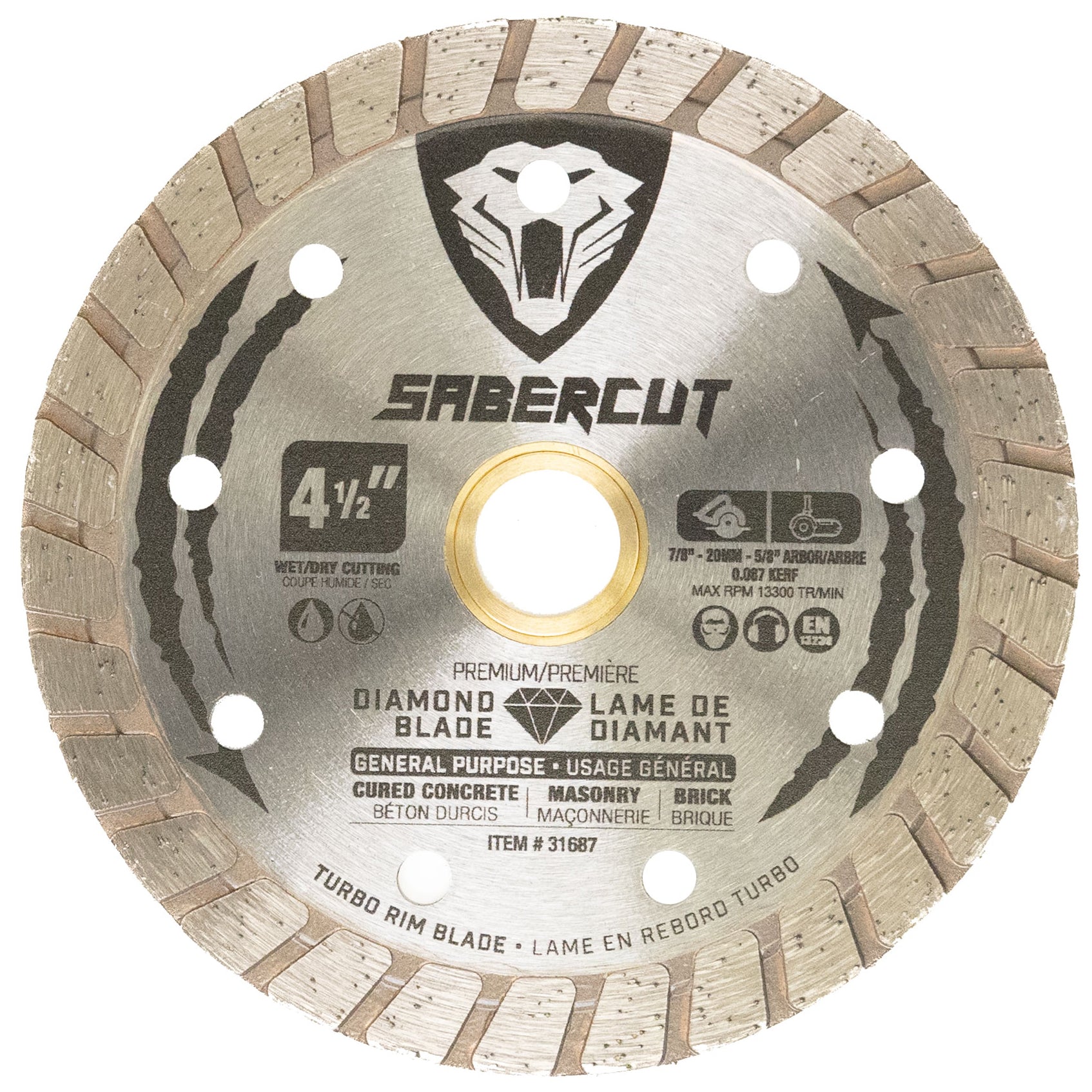 SABERCUT 4-1/2 in. General Purpose Cured Concrete, Brick & Masonry TURBO Diamond Blade