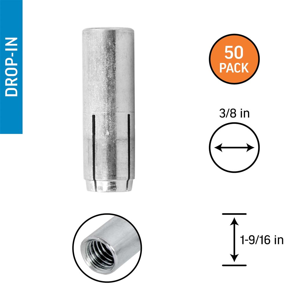 DuraDrive 3/8 in 1-9/16 in Steel Internally Threaded Smooth Drop-In Anchor - 50/Pack