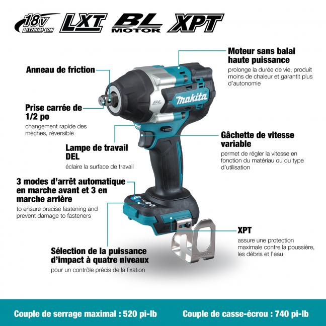 Makita DTW700XVZ 18V LXT Brushless 1/2 in. Impact Wrench with Friction Ring (Tool Only)