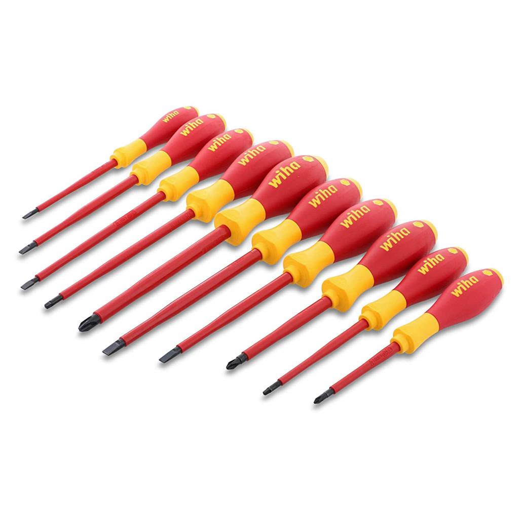 Wiha 32080 Insulated SoftFinish Slotted/Phillips/Square Screwdriver Set (10-Piece)