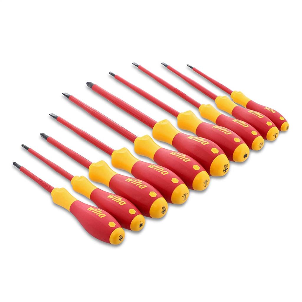 Wiha 32080 Insulated SoftFinish Slotted/Phillips/Square Screwdriver Set (10-Piece)