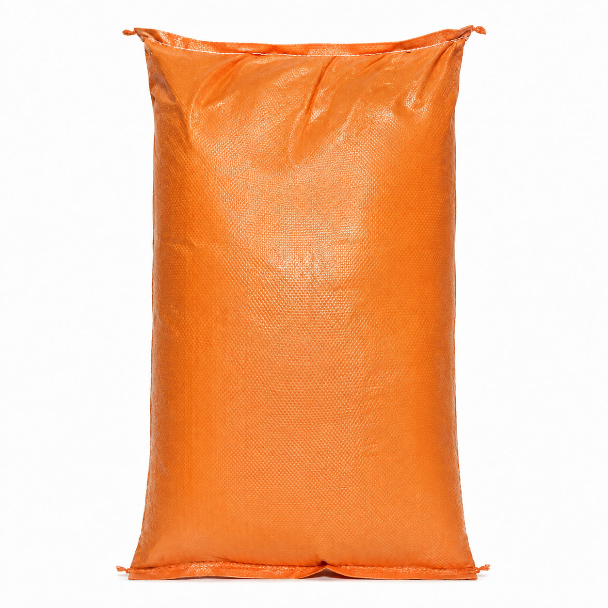 An orange woven plastic sack or bag, shown upright against a plain white background.