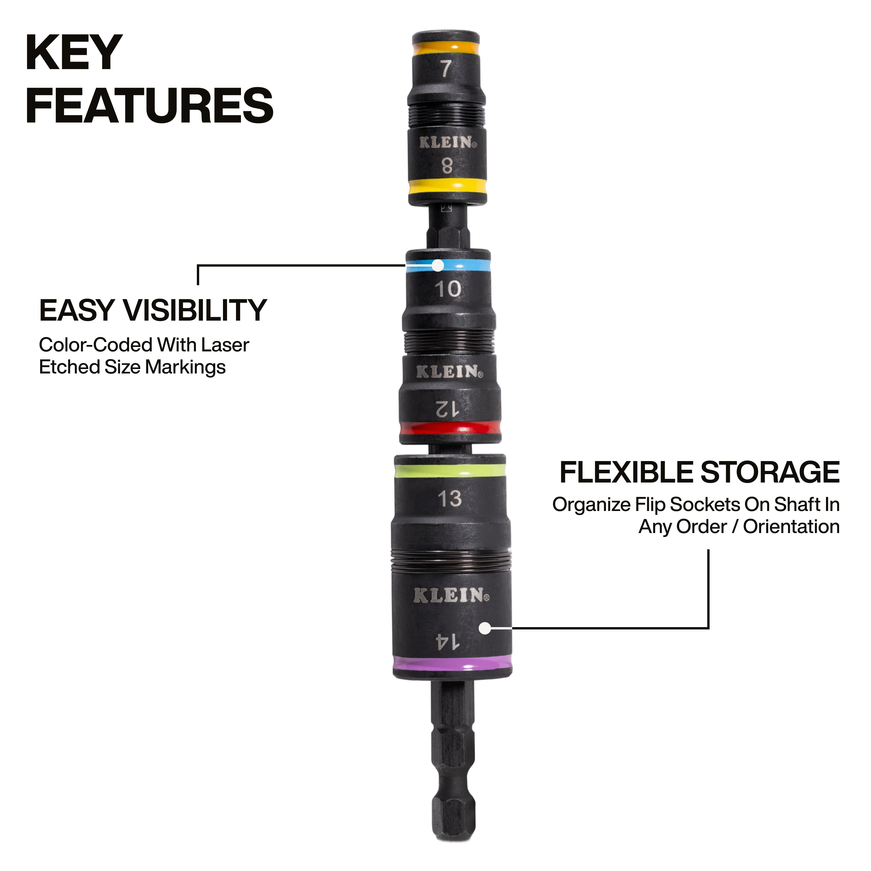 Klein 32933M 6-In-1 Impact Rated Flip Socket Set Metric