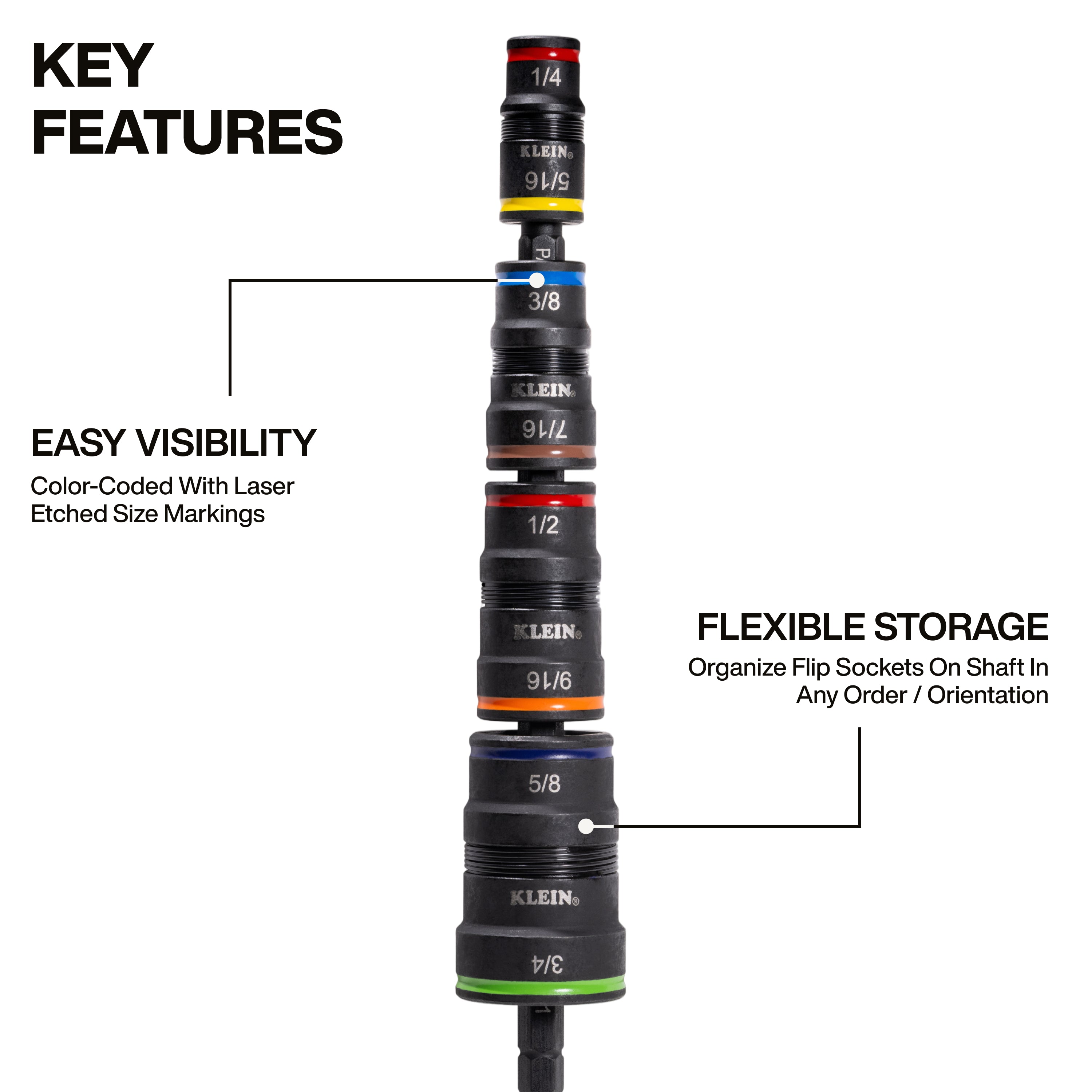 Klein 32934 9-In-1 Impact Rated Flip Socket Set
