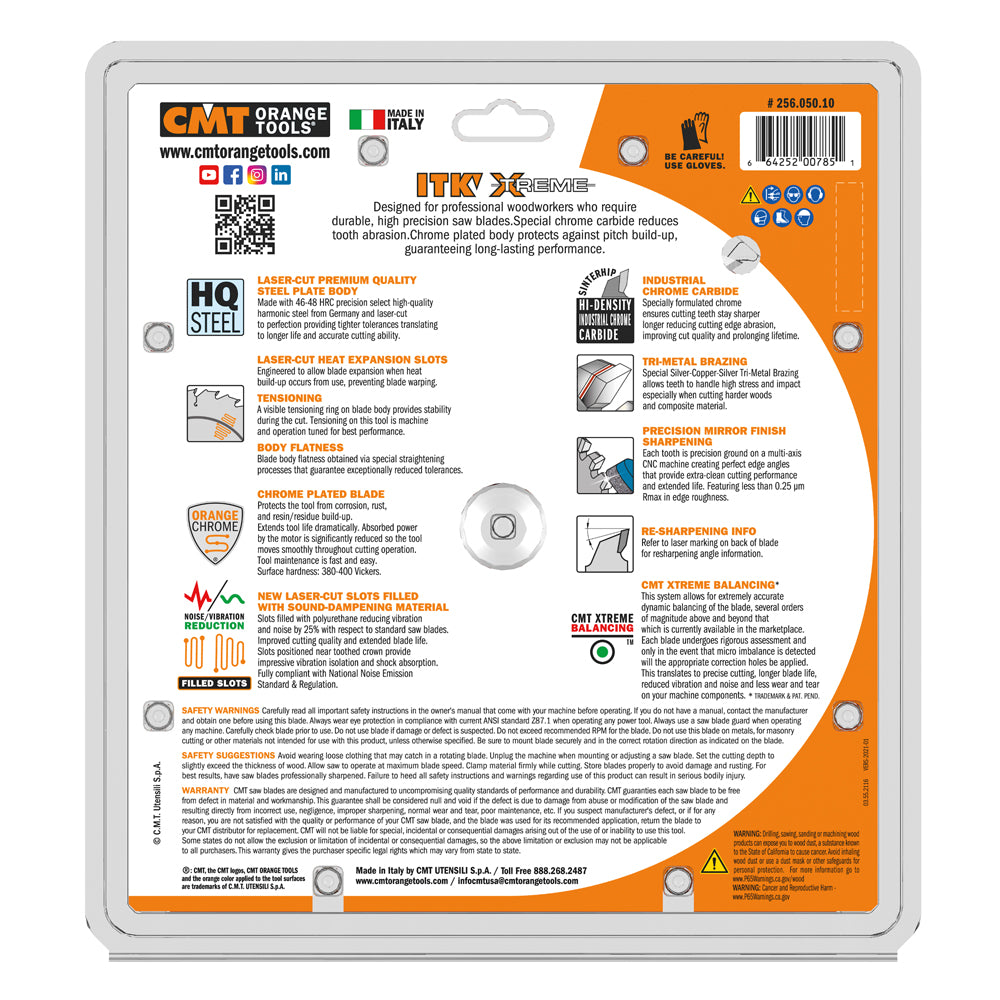 CMT 256.050.10 ITK XTREME 10-In x 50Teeth Wood Saw Blade for Combination Cutting