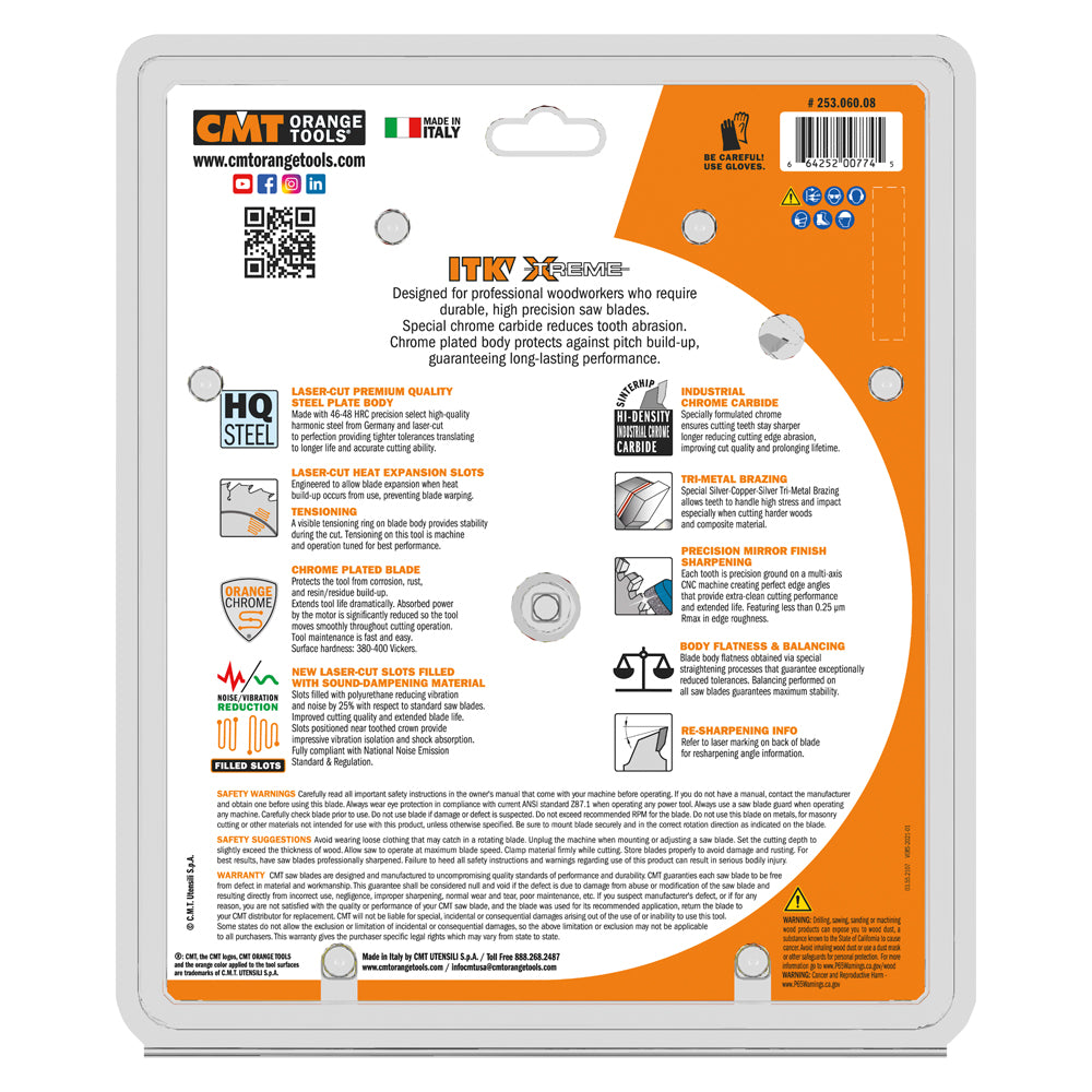 CMT 253.060.08 ITK XTREME 8-1/2-In x 60Teeth Wood Saw Blade for Fine Finish Cross Cutting