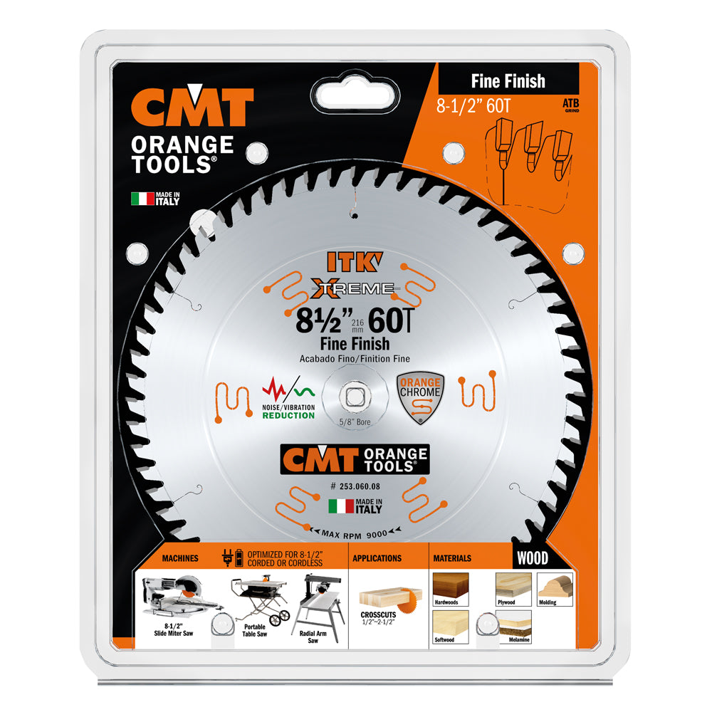 CMT 253.060.08 ITK XTREME 8-1/2-In x 60Teeth Wood Saw Blade for Fine Finish Cross Cutting