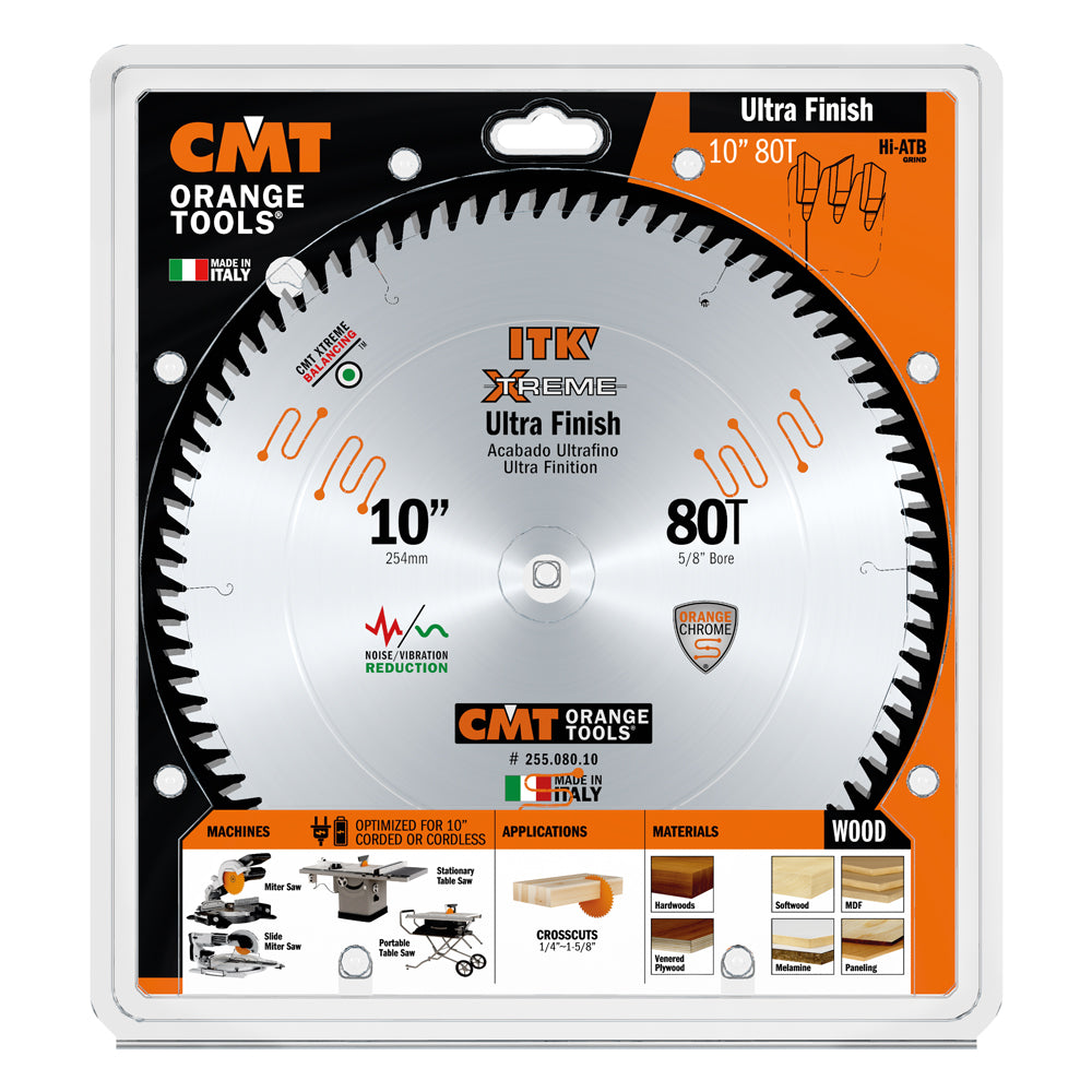 CMT 255.080.10 ITK XTREME 10-In x 80Teeth Wood Saw Blade for Ultra-Fine Finish Cross Cutting