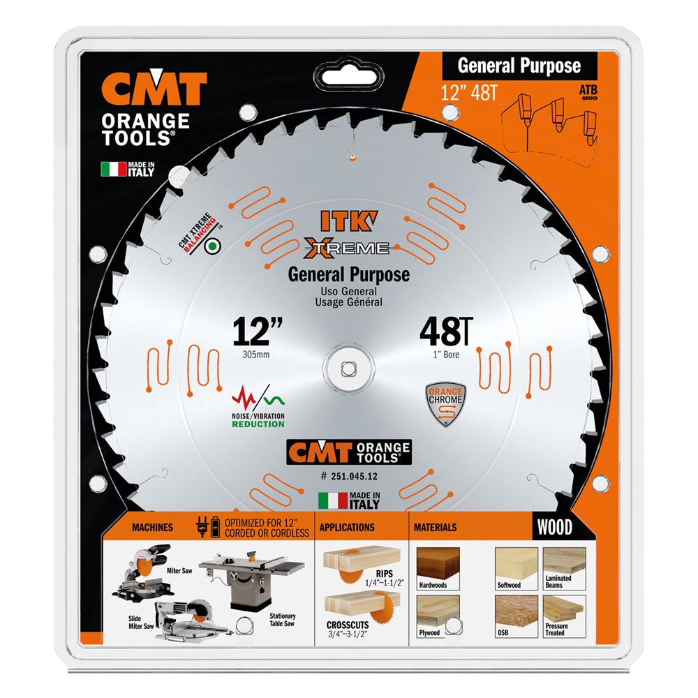 CMT 251.045.12 ITK XTREME 12-In x 48Teeth Wood Saw Blade for General Purpose Cutting