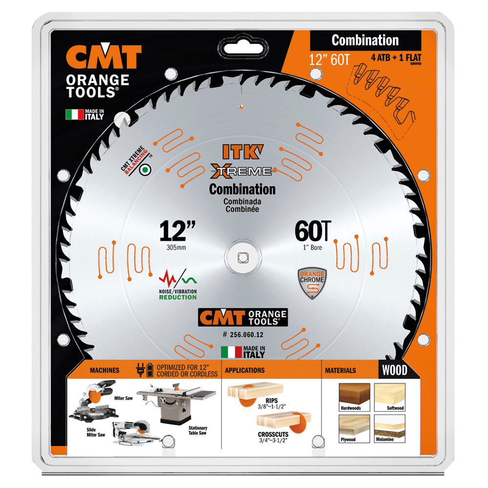 CMT 256.060.12 ITK XTREME 12-In x 60Teeth Wood Saw Blade for Combination Cutting